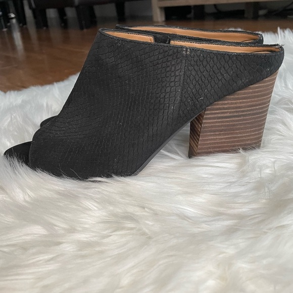 Franco Sarto | Size 10 Black Snake Embossed Suede Firefly Peep-Toe Mule Heels - Picture 4 of 15